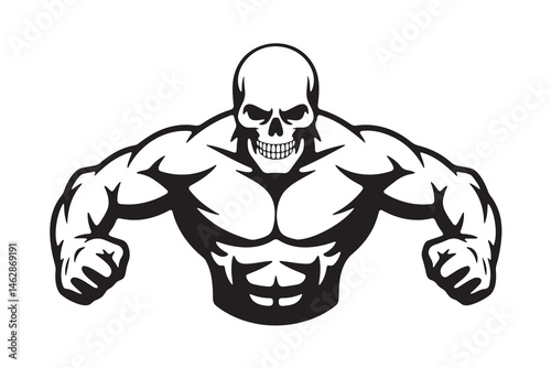 Powerful Skull Bodybuilder Graphic Design