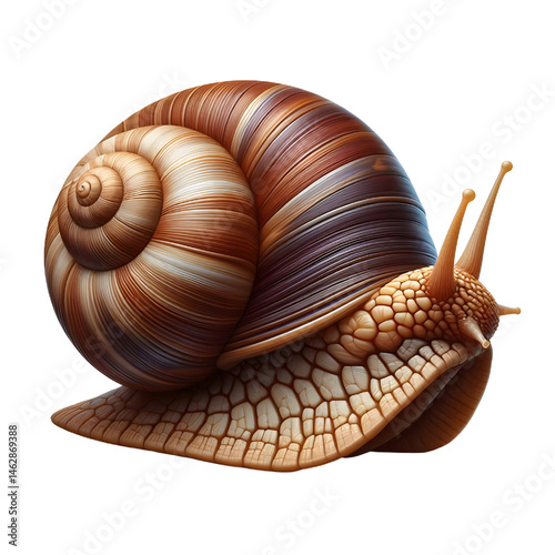 Cute 3D brown snail isolated on white background