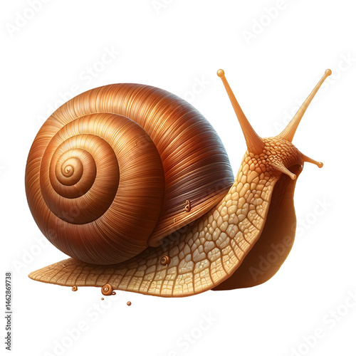 Cute 3D brown snail isolated on white background