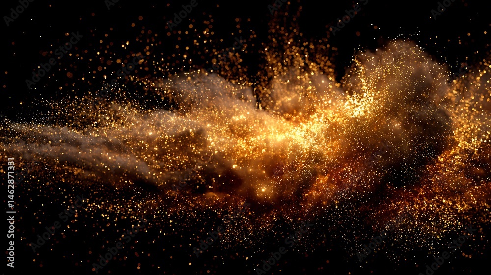 Fototapeta premium Golden sparkles burst across a dark void