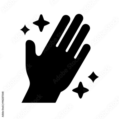 hand with sparkle cleaning glove silhouette on transparent background for web and graphic design