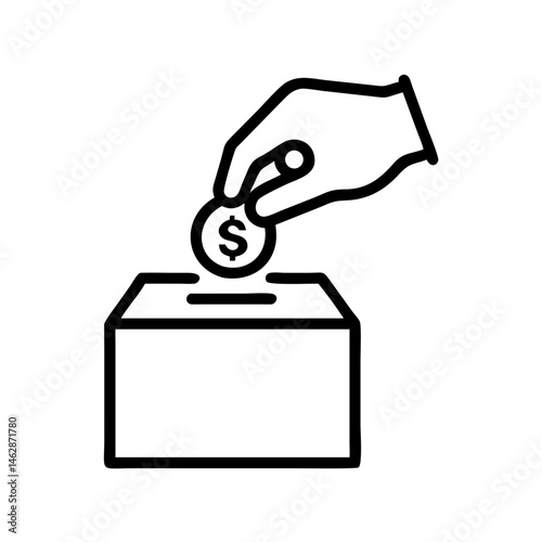 Hand depositing coin into donation box  
