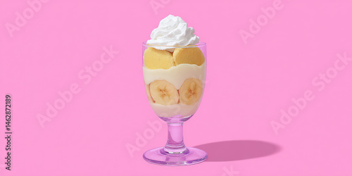 Wallpaper Mural A dessert glass filled with banana slices, cream, and topped with whipped cream. Sweet treat, colorful dessert, fruit parfait Torontodigital.ca