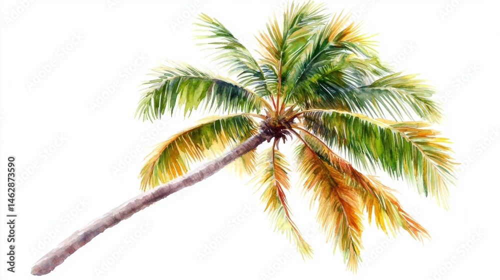 Obraz premium A bright background serves as the setting for a vibrant watercolor palm tree