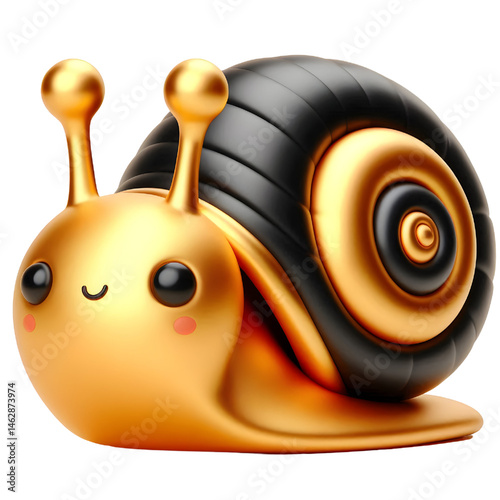 Cute 3D brown snail isolated on white background