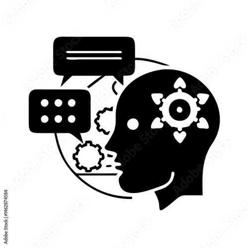 Concept of internal dialogue and cognitive processes with gears and conversation bubbles