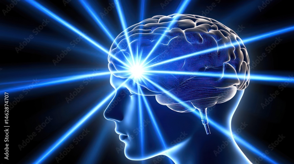 Obraz premium Illuminated Brain, Idea, Mind, Insight, Dark Background
