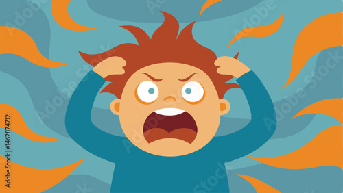 HairPulling Expression A cartoon character with exaggerated features pulling at their hair with both hands. The eyes are wide and bulging while the mouth is open in a tight grimace