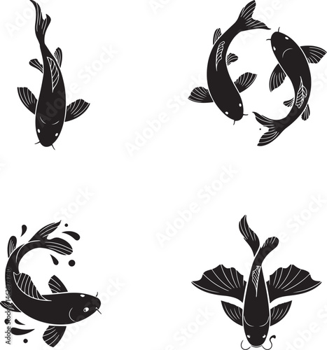 Koi fish silhouette set vector illustration isolated On Transparent Background