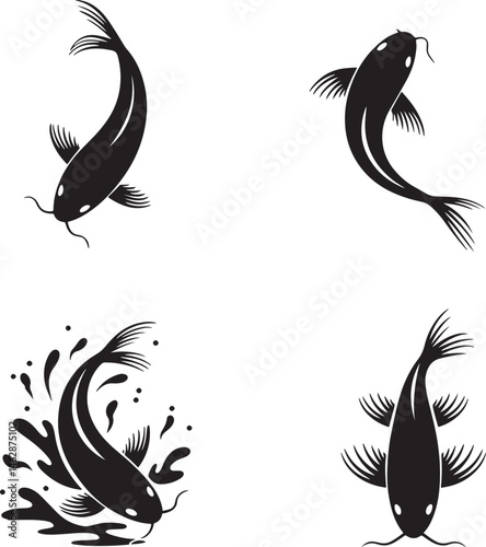 Koi fish silhouette set vector illustration isolated On Transparent Background