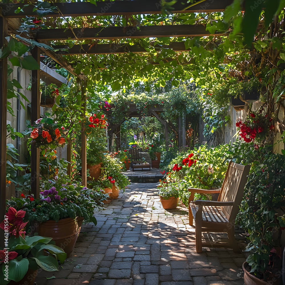 Obraz premium Serenity and Vibrance: A Harmonious Patio Garden Oasis