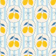 Acrylglasbilder Küchenmuster Vintage Zitronen mediterranes Sommermuster  © Anna Bova