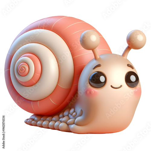 Cute 3D brown snail isolated on white background