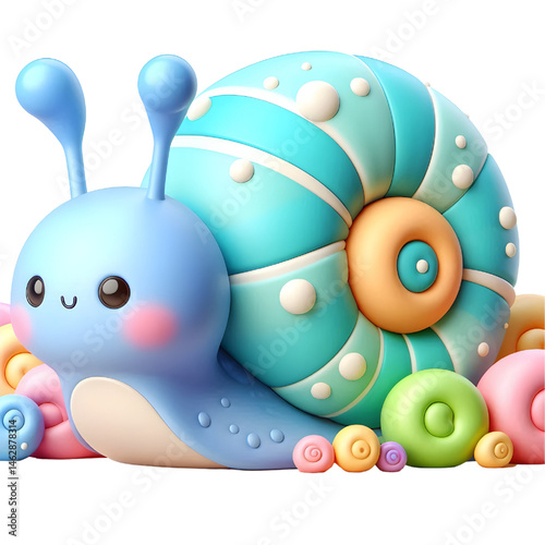 Cute 3D brown snail isolated on white background
