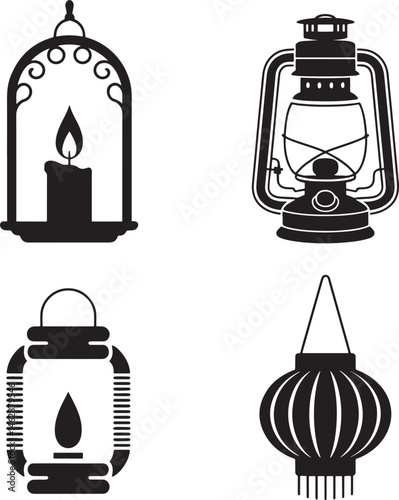 Lanterns silhouette set vector illustration isolated On Transparent Background