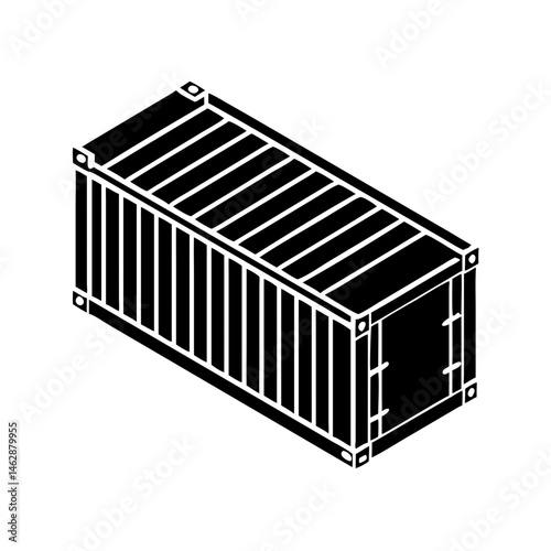 Isometric black and white illustration of a standard shipping container design