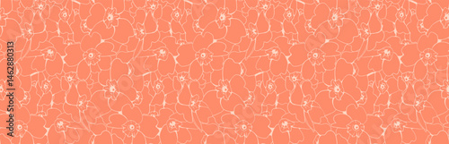 Coral floral seamless pattern.  Elegant, minimalist design featuring delicate line art flowers on a vibrant coral background.