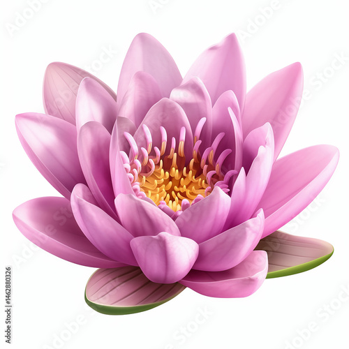 Beautiful Pink Water Lily Blossom with Detailed Petals and Yellow Center

