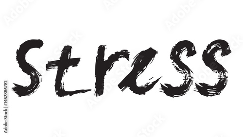 Background with the inscription Stress in grunge style, black inscription painted with dry brush, grunge ink inscription, hand drawn letters isolated on white background, modern design for web design
