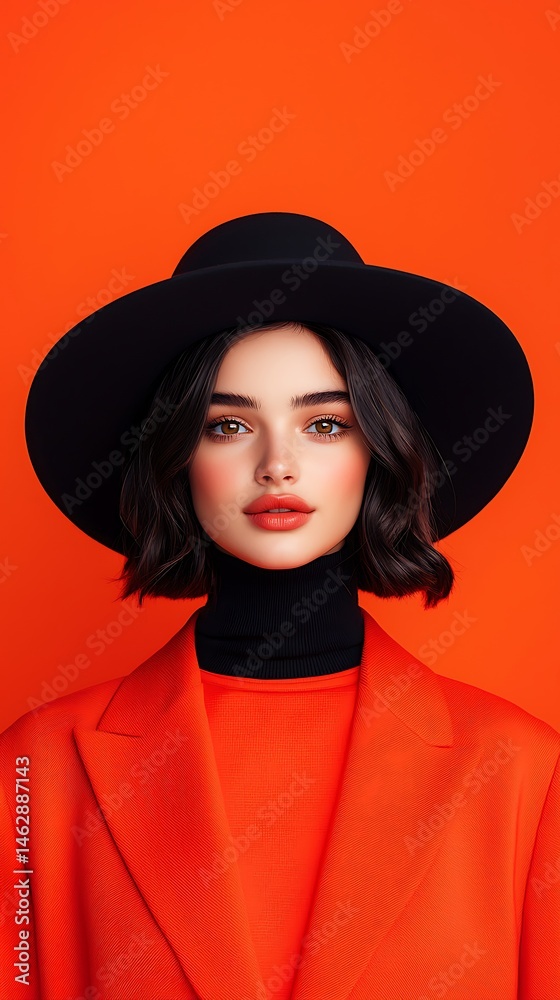 Fashion Model in Red Coat and Black Hat Fashion Model in Red Coat and Black Hat