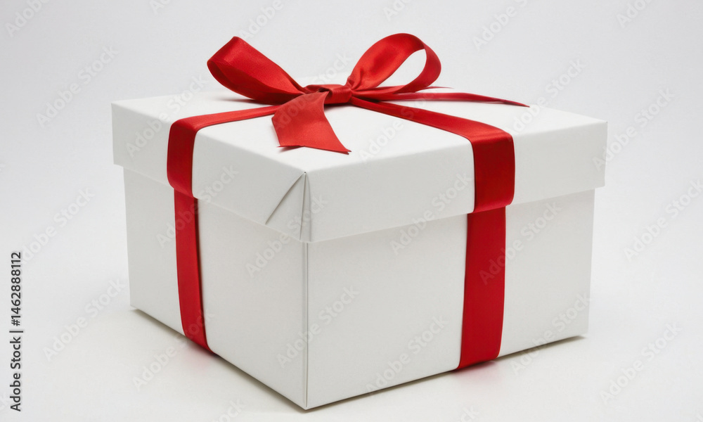 Fototapeta premium A white gift box wrapped with a red ribbon, ideal for presents and special occasions