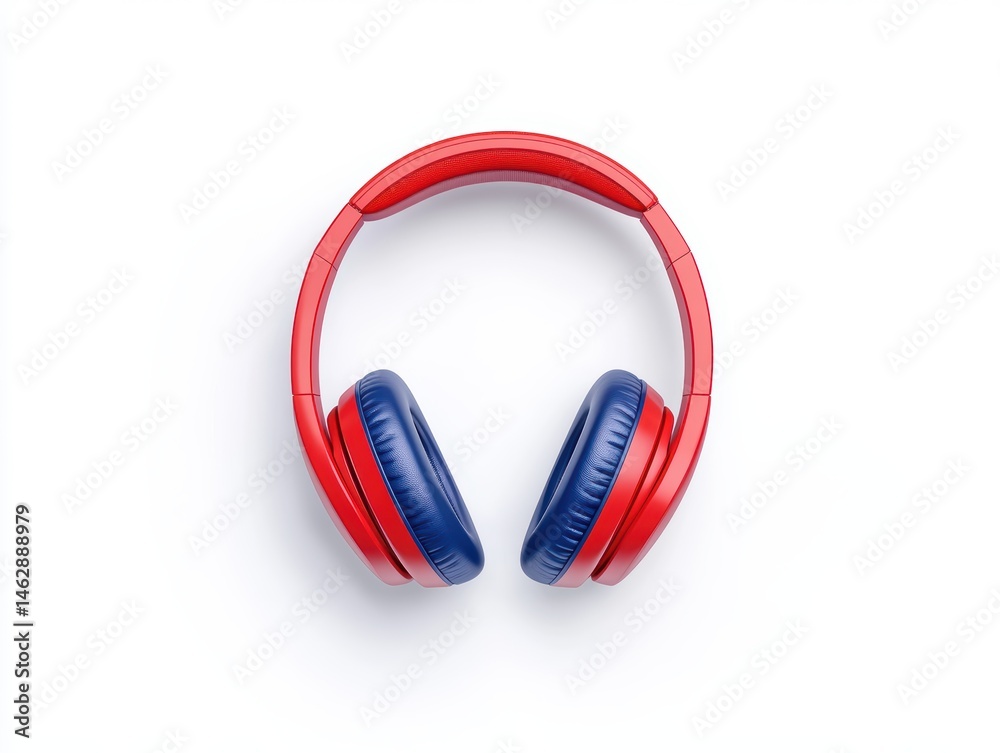 Fototapeta premium Red and blue headphones on white background