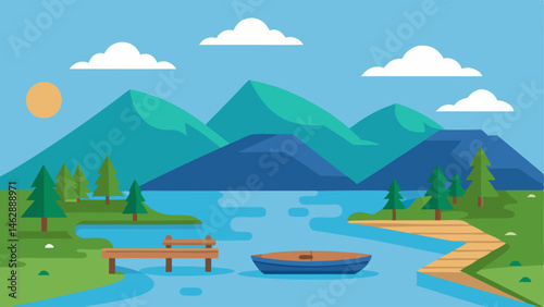 Scenic Lake Access A lakeside area with a floating dock accessible for canoes and fishing featuring a gentle slope ensuring everyone can enjoy water activities.