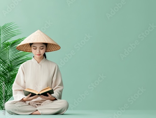 Woman reading book, serene pose