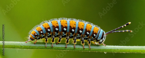 Obraz na płótnie A close-up view of a caterpillar transforming into a butterfly on a plant leaf w salonie