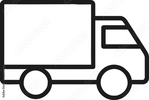 Black Delivery Truck Vector Icon for Shipping Services, Logistics Interfaces, and E-Commerce Dashboards in Minimal Flat Style on Transparent Background