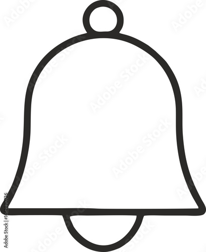 Black Line Bell Notification Icon for App Alerts, Reminder Features, and UI Design Elements in Minimal Vector Style on Transparent Background