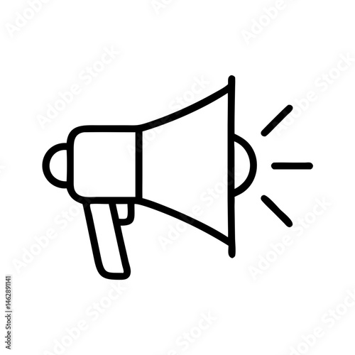 outline icon of megaphone with sound lines, symbol of campaign message, political outreach or protest announcement, clean civic concept, black on white