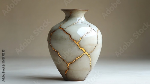 Kintsugi Ceramic Vase Photo Featuring Gold Veins And Japanese Art