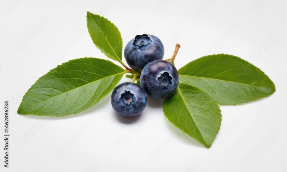 Fresh blueberries with leaves on a white background Fresh blueberries with leaves on a white background