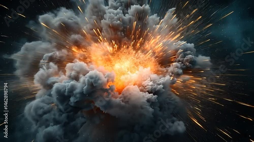 Wallpaper Mural Dramatic explosion with bright orange core, dark smoke, and sparks radiating outward Torontodigital.ca