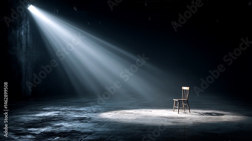 Spotlight shines on a lone chair in dark room