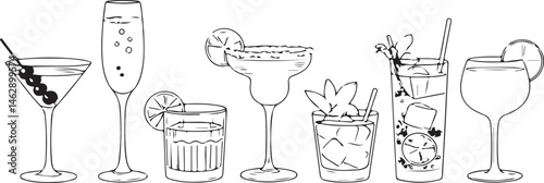 Beautiful Hand-Drawn Collection of Drinks and Cocktails — Vector Illustration

