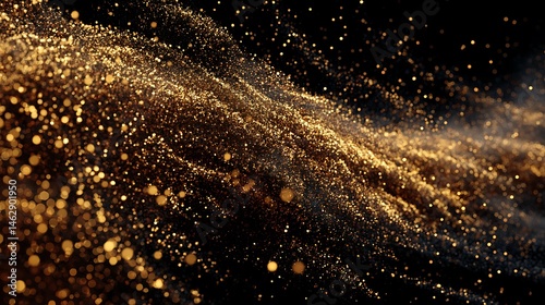 Swirling golden particles against black space backdrop