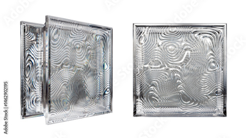 Transparent glass block for interior design. Aesthetic and modern shape of textured. Capturing abstract patterns and light distortion. Building assortment for home, bathroom and office.