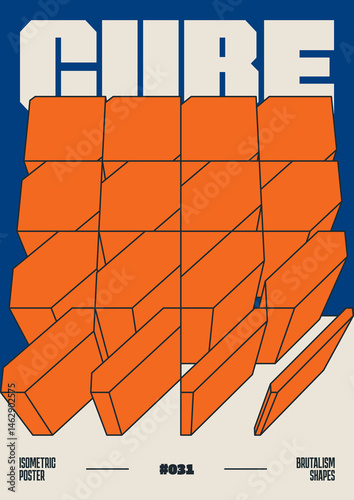 Modern abstract poster, Raster version of high quality and resolution, artwork with geometric postmodern shapes in brutalism aesthetics, minimalistic trendy bold composition, A4 futuristic graphic 31