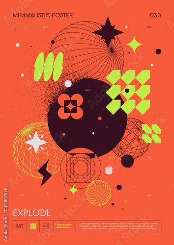 Modern abstract poster, Raster version of high quality and resolution, artwork with geometric postmodern shapes in brutalism aesthetics, minimalistic trendy bold composition, A4 futuristic graphic 30