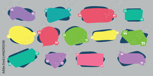Quotes frames. Quote remark, mention quotations frame and callout text template. Talk remark quotation frames, citation memo or dialog box bubble. Isolated vector symbols set on soft background