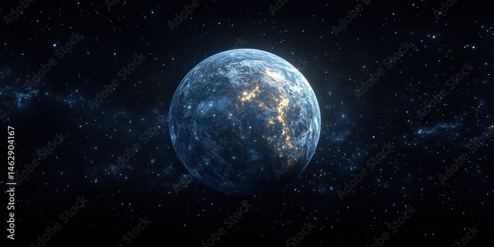 Fototapeta premium Earth and Moon Viewed from Space with Glowing Night Lights