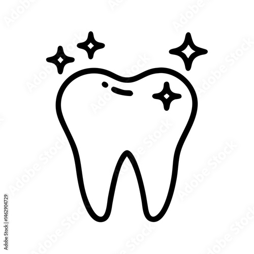 Cartoon tooth shining brightly with stars  