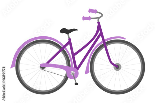 Bright pink bicycle parked at a sunny spot
