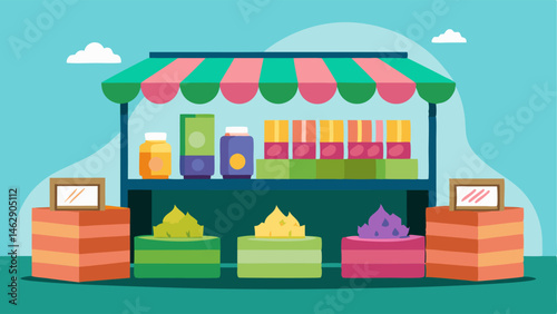 A stall selling handmade soaps and candles with colorful packaging and unique scents.