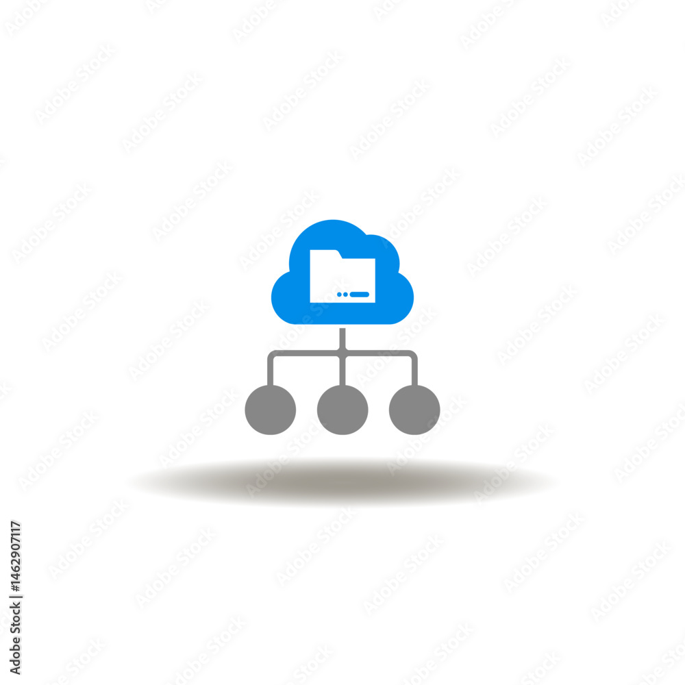 Vector illustration of cloud with directory and internet network. Icon of sharing web data. Symbol of proxy server.