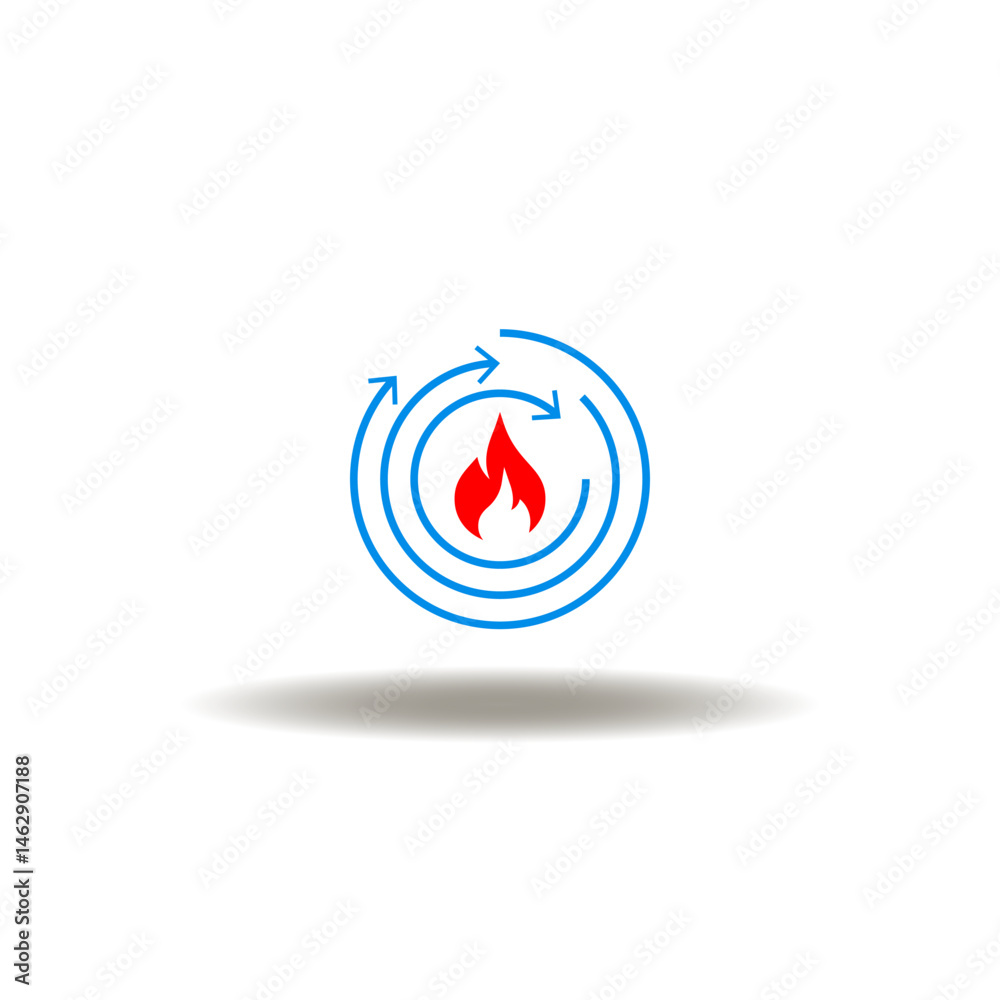 Vector illustration of fire flame with round arrows. Symbol of metabolism.