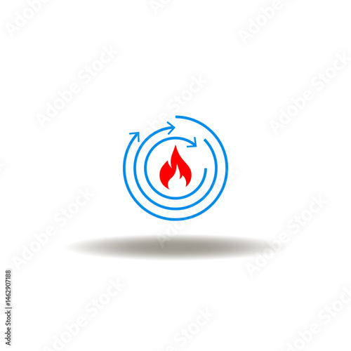Obraz na płótnie Vector illustration of fire flame with round arrows. Symbol of metabolism. w salonie
