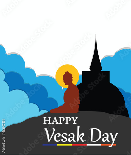 Happy Vesak Day Illustration with Buddha and Stupa